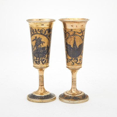 Lot 20 - Two Russian Silver-Gilt and Niello Flutes
