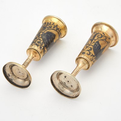 Lot 20 - Two Russian Silver-Gilt and Niello Flutes