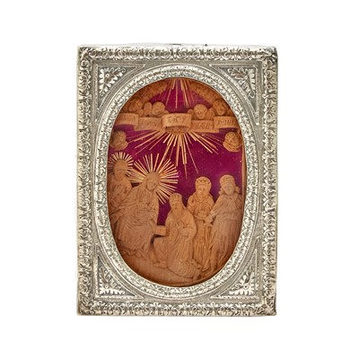 Lot 644 - Russian Silver and Carved Wood Icon of the Nativity