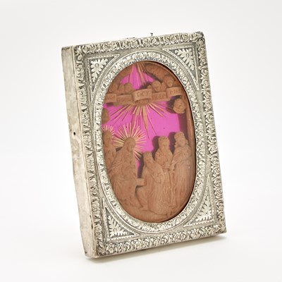 Lot 60 - Russian Silver and Carved Wood Icon of the Nativity