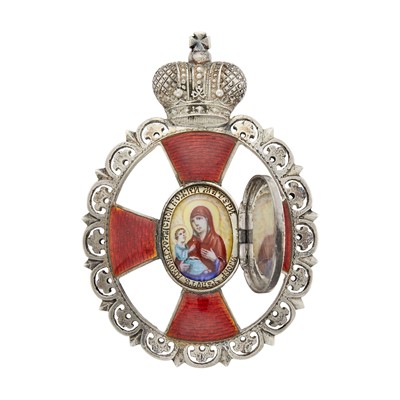 Lot 92 - Silver and Enamel Badge of the Russian Orthodox Holy-Virgin Brotherhood of Kholm, 2nd Class