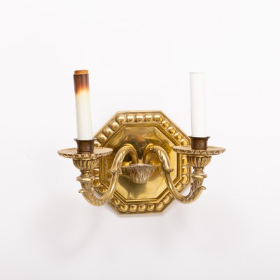 Lot 301 - Set of Four Brass Two-Light Sconces