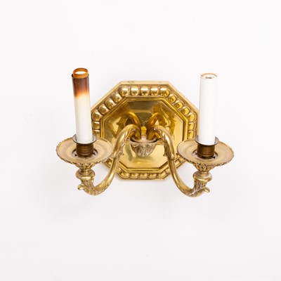 Lot 301 - Set of Four Brass Two-Light Sconces