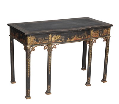 Lot 136 - Chinese Chippendale Style Gilt Decorated Black Chinoiserie Writing Table