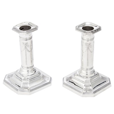 Lot 136 - Pair of English  Sterling Silver Dresser Candlesticks
