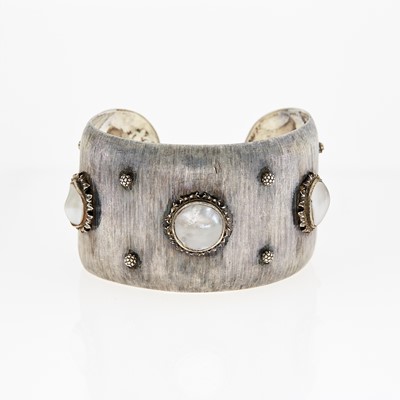 Lot 1208 - Mario Buccellati Silver and Blister Pearl Cuff Bracelet