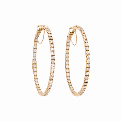 Lot 1086 - Pair of Rose Gold and Diamond Hoop Earrings