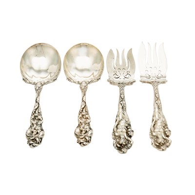 Lot 129 - Two Reed & Barton Sterling Silver "Love Disarmed" Pattern Serving Forks