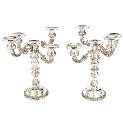 Lot 100 - Pair of Spritzer & Fuhrmann Sterling Silver Convertible Five-Light Candelabra