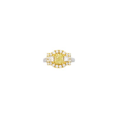 Lot 115 - Two-Color Gold, Yellow Diamond and Diamond Ring