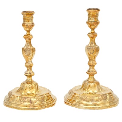 Lot 210 - Danish Royal Interest: Pair of Danish Silver Gilt Candlesticks