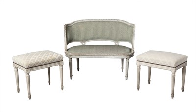 Lot 349 - Group of Louis XVI Style Upholstered Painted Furniture