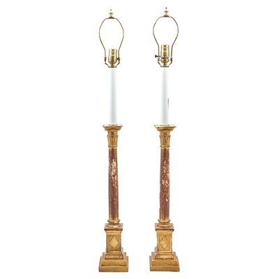 Lot 153 - Pair of Giltwood Columnar Lamps