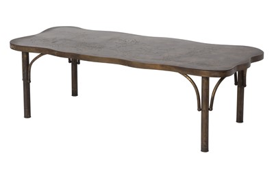 Lot 216 - Philip and Kelvin LaVerne Etched and Patinated Bronze and Pewter Coffee Table