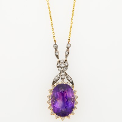Lot 1141 - Gold, Silver, Amethyst and Diamond Pendant