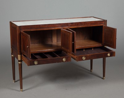 Lot 386 - Louis XVI Style Marble Inset Mahogany Sideboard