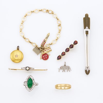 Lot 1240 - Group of Yellow and White Gold, Hardstone, Gem-Set, Diamond and Enamel Jewelry