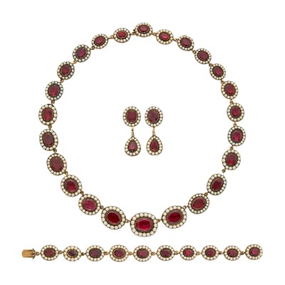 Lot 62 - Antique Low Karat Gold, Garnet, and Split Pearl Parure