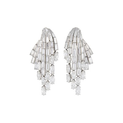 Lot 274 - Pair of Platinum and Diamond Cascade Fringe Earclips