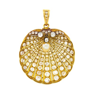 Lot 60 - Antique Gold, Diamond and Pearl Shell Pendant Clip-Brooch, France