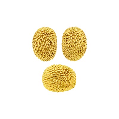 Lot 102 - Gold Dome Ring and Van Cleef & Arpels Pair of Gold Bombé Earclips, France