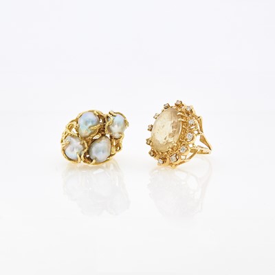 Lot 1231 - Gold and Gray Baroque Cultured Pearl Ring and Citrine and Diamond Ring