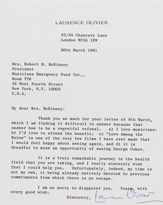 Lot 613 - A signed letter from Olivier mentioning Love Among the Ruins