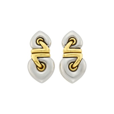 Lot 34 - Bulgari Pair of Steel and Gold Pendant-Earclips