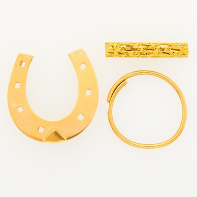 Lot 1094 - Gold Horseshoe Money Clip, Key Ring and Tie Bar Clip