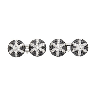 Lot 82 - Pair of Platinum, Diamond and Black Diamond Cufflinks