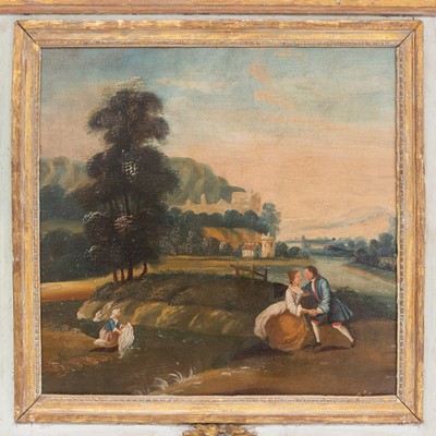 Lot 343 - French Painted and Gilt Trumeau Mirror