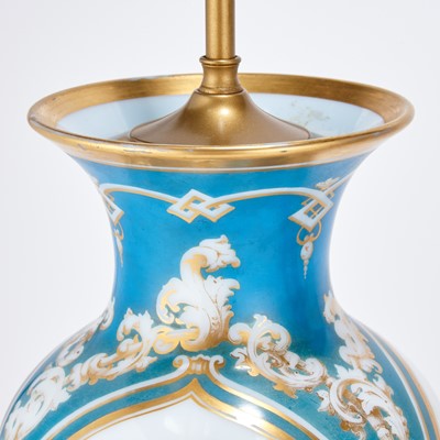 Lot 373 - Pair of Continental Gilt and Hand-Painted Mold-Blown Glass Vases Mounted as Table Lamps