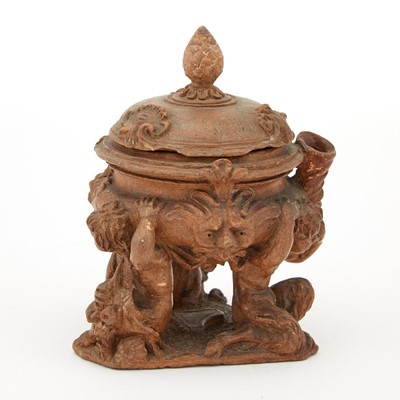 Lot 266 - Continental Terracotta Lidded Inkwell