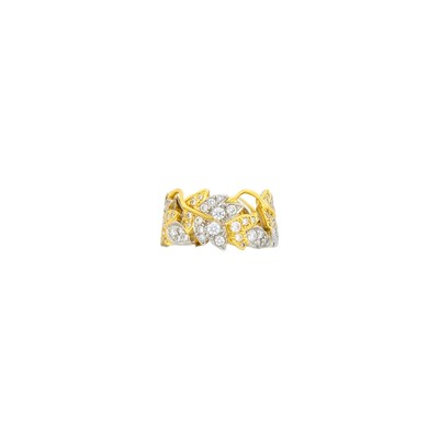 Lot 1099 - Tiffany & Co., Schlumberger Platinum, Gold and Diamond 'Leaves' Band Ring
