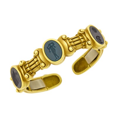 Lot 5 - Barry Kieselstein-Cord Gold and Hardstone Intaglio Bangle Bracelet