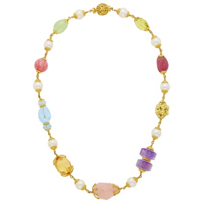 Lot 127 - Seaman Schepps Gold, Multicolored Stone  Bead and Cultured Pearl 'Baroque' Necklace