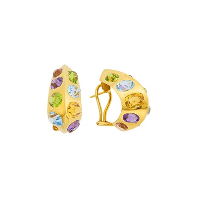 Lot 130 - Seaman Schepps Pair of Gold and Colored Stone 'Antibes' Earrings