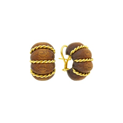 Lot 25 - Seaman Schepps Pair of Gold and Wood 'Shrimp' Earrings