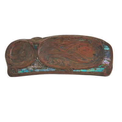 Lot 143 - Tiffany Studios Bronze and Mosaic Favrile Glass Desk Pen Tray