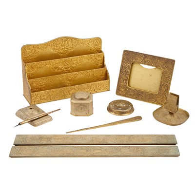 Lot 144 - Tiffany Studios Gilt-Bronze "Zodiac" Pattern Partial Desk Set