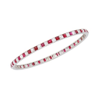 Lot 223 - Platinum, Ruby and Diamond Bangle Bracelet