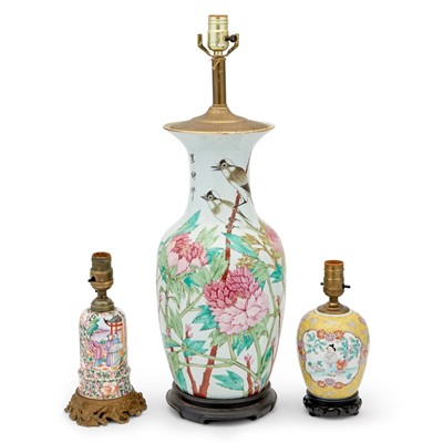Lot 276 - Three Chinese Export Porcelain Lamps