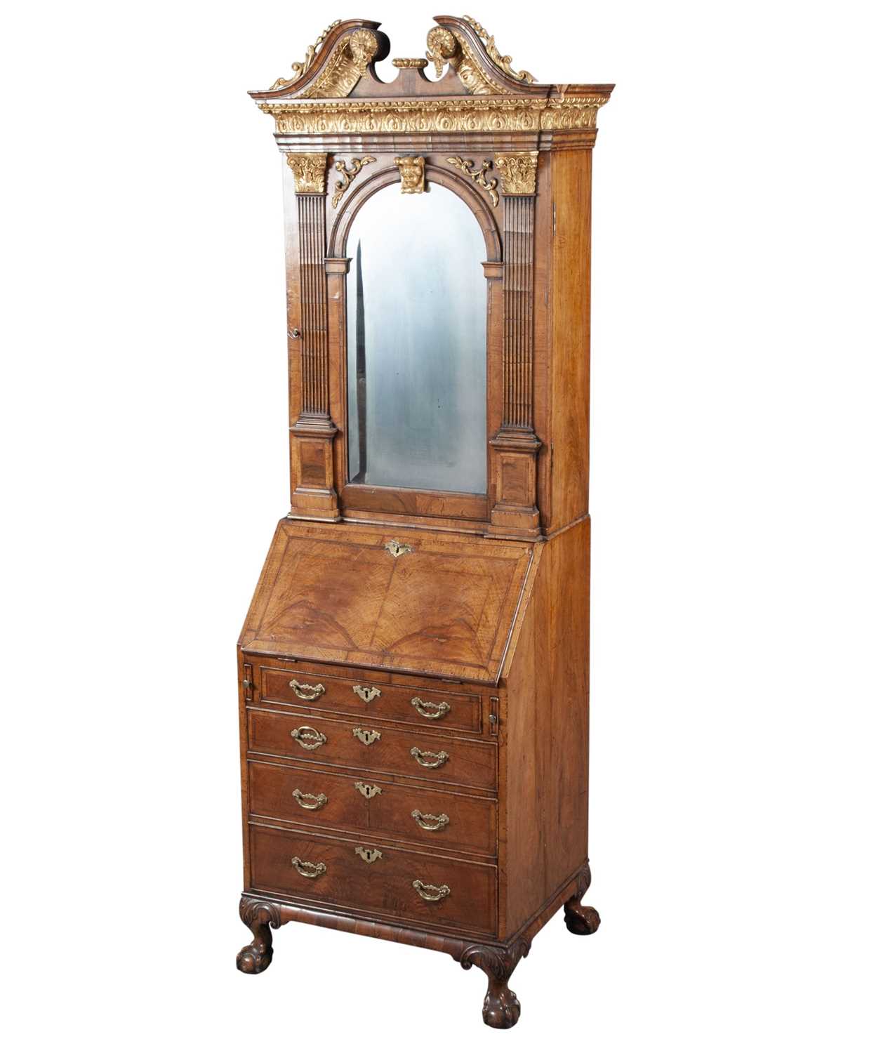 Lot 820 - George II Style Walnut and Parcel-Gilt Bureau Cabinet