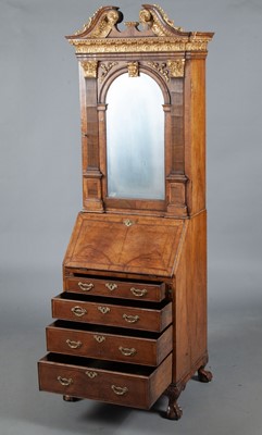 Lot 820 - George II Style Walnut and Parcel-Gilt Bureau Cabinet