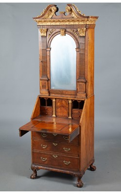 Lot 820 - George II Style Walnut and Parcel-Gilt Bureau Cabinet