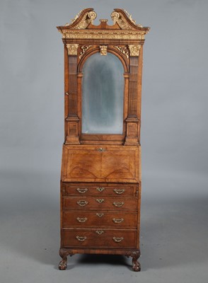 Lot 820 - George II Style Walnut and Parcel-Gilt Bureau Cabinet