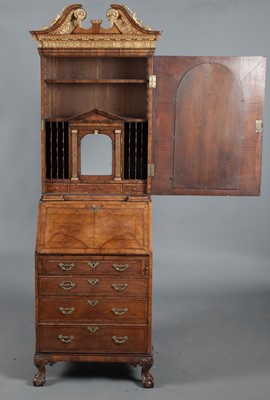 Lot 820 - George II Style Walnut and Parcel-Gilt Bureau Cabinet