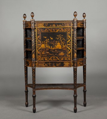 Lot 829 - George III Black and Gilt-Japanned and Satinwood Secretaire Cabinet