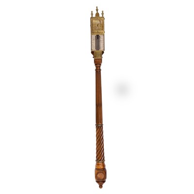 Lot 320 - Queen Anne Walnut Column Barometer with Integral Watch by Charles Cabrier
