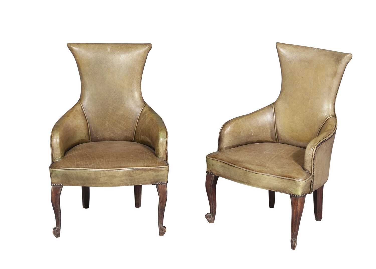 Lot 303 - Pair of Diminutive Leather Upholstered Stained Wood Bergères